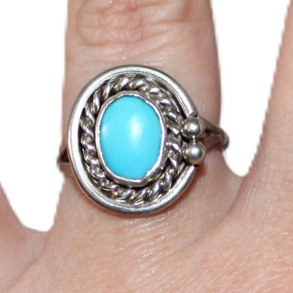 Vintage Sterling Silver South Western Faux Turquoise Ring - Picture 5 of 6